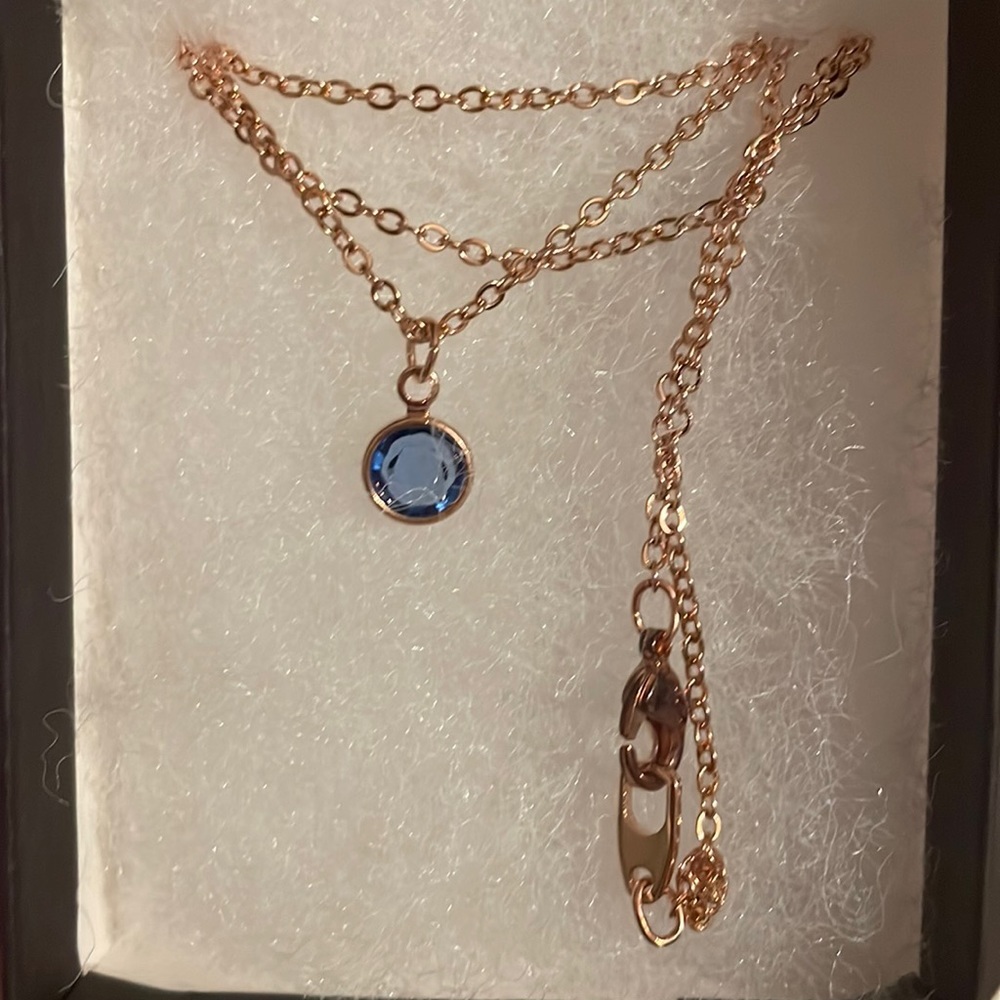 Rose Gold Blue Crystal Necklace
